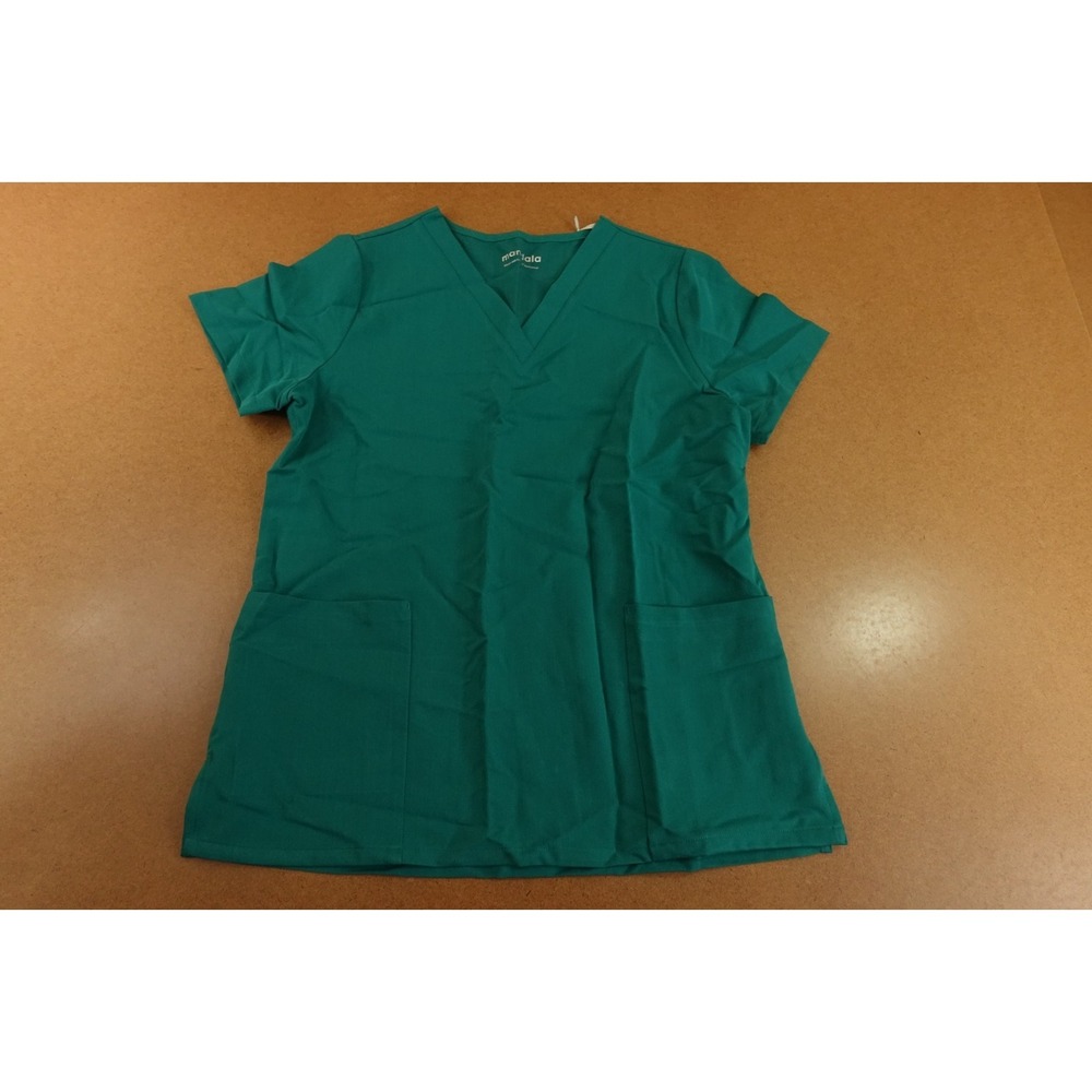 Mandala Womens Small Hunter Green Short Sleeve V Neck 6 Pocket Scrub Top NWT